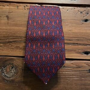 Vintage Hermes Paris Made in France Maroon Navy Geometric Silk Men’s Neck Tie